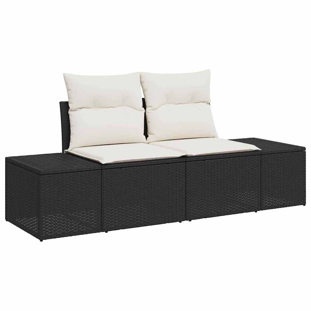 Garten-Sofa-Set mit Kissen mit Speicher 7 pcs Schwarz und Creme