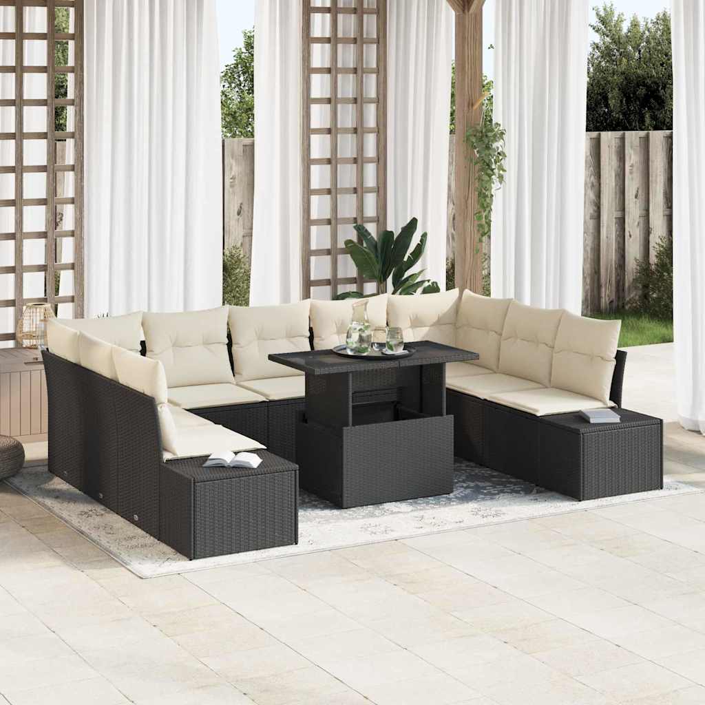 Garten-Sofa-Set mit Kissen 10 pcs Schwarz und Creme
