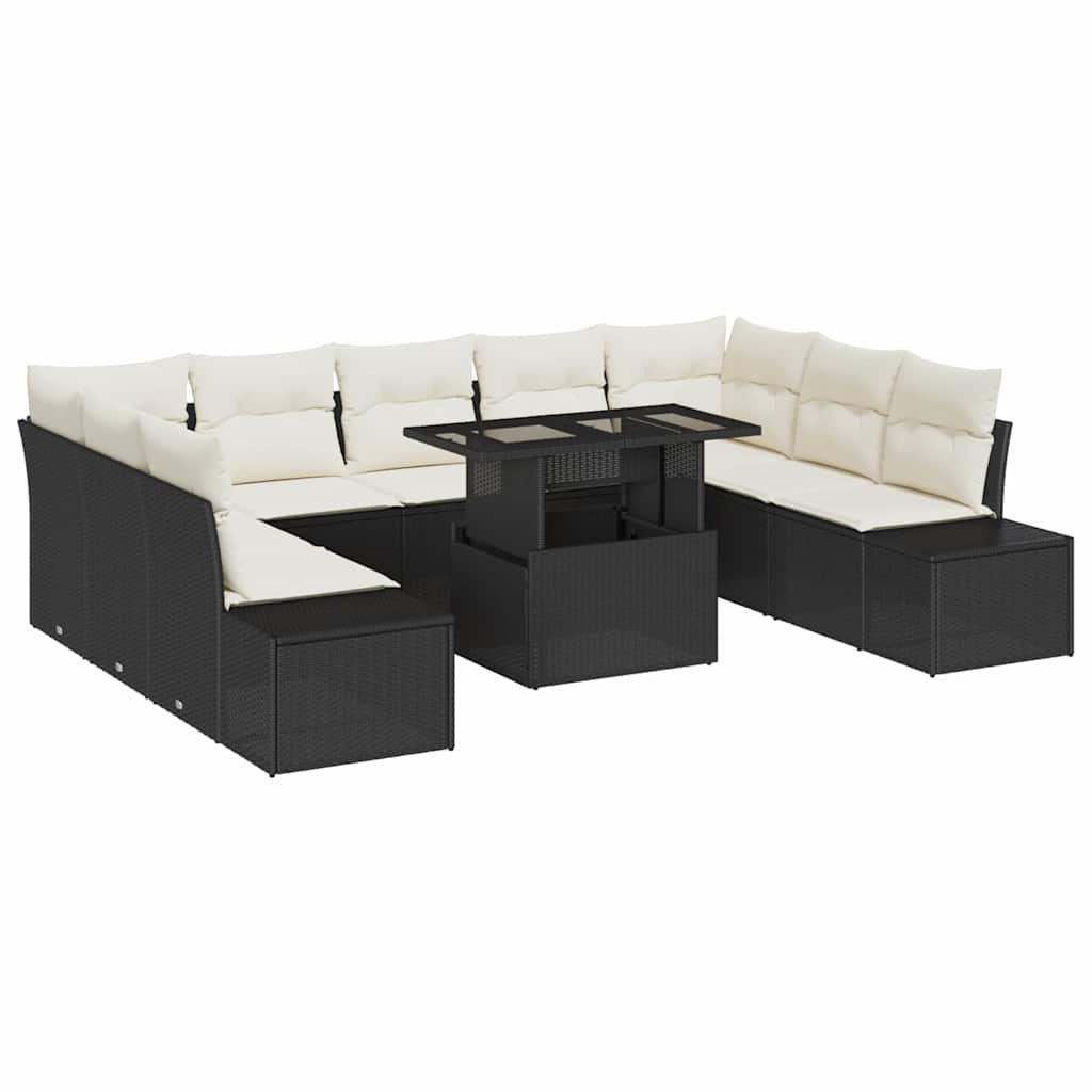 Garten-Sofa-Set mit Kissen 10 pcs Schwarz und Creme