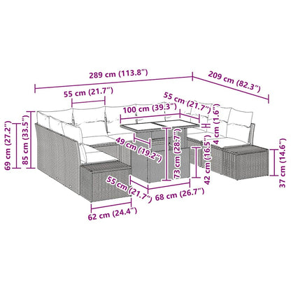 Garten-Sofa-Set mit Kissen 10 pcs Schwarz und Creme