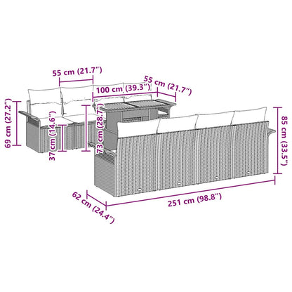 Gartensofa-set mit Kissen 7 pcs Grau Poly-Rattan
