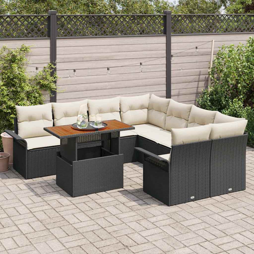 Garten-Sofa-Set mit Kissen Schwarz und Creme