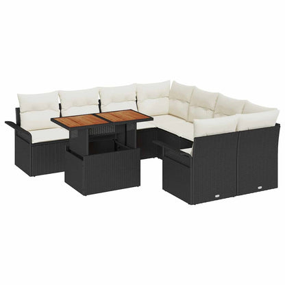 Garten-Sofa-Set mit Kissen Schwarz und Creme