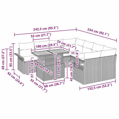 Garten-Sofa-Set mit Kissen Schwarz und Creme