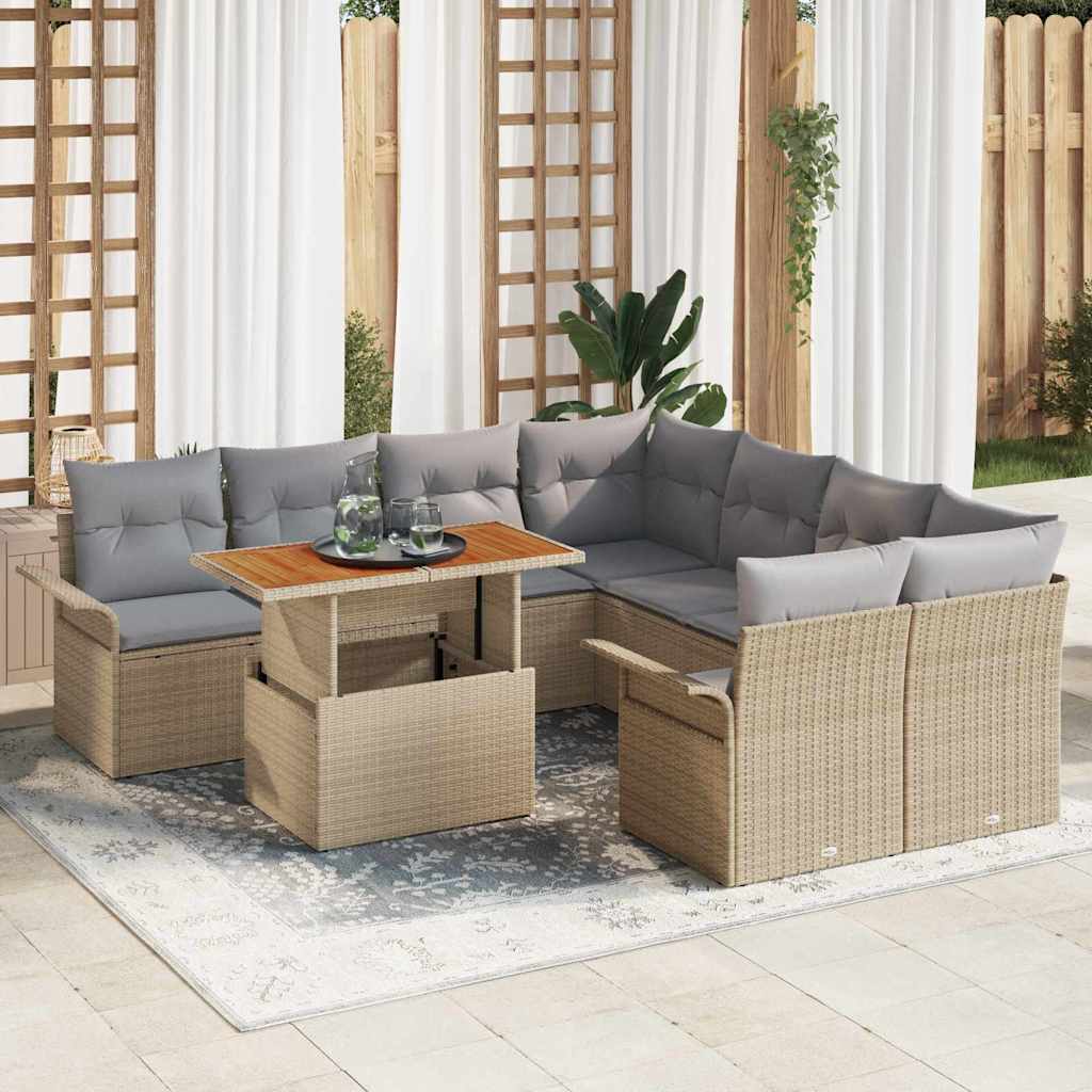 Garten-Sofa-Set mit Kissen Beige und Hellgrau