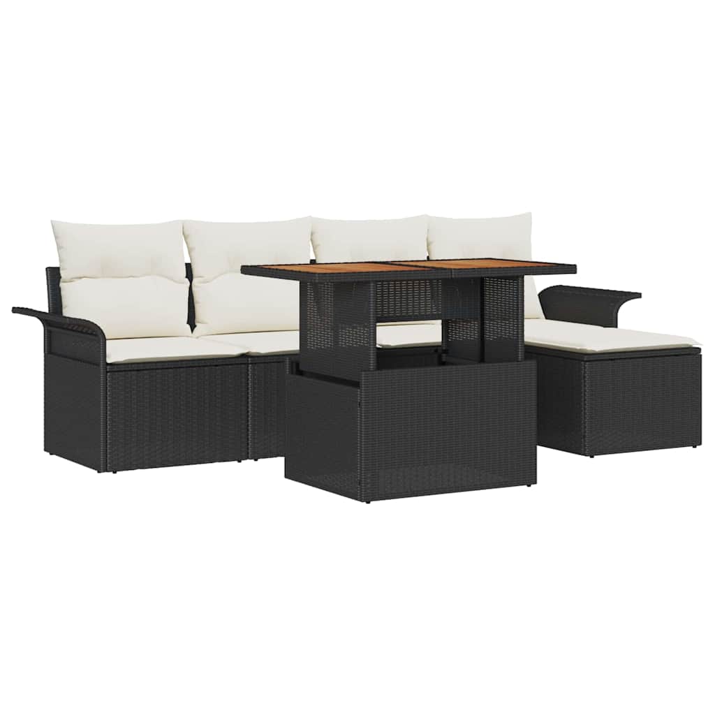 Garten-Sofa-Set mit Kissen 6 pcs Schwarz und Creme