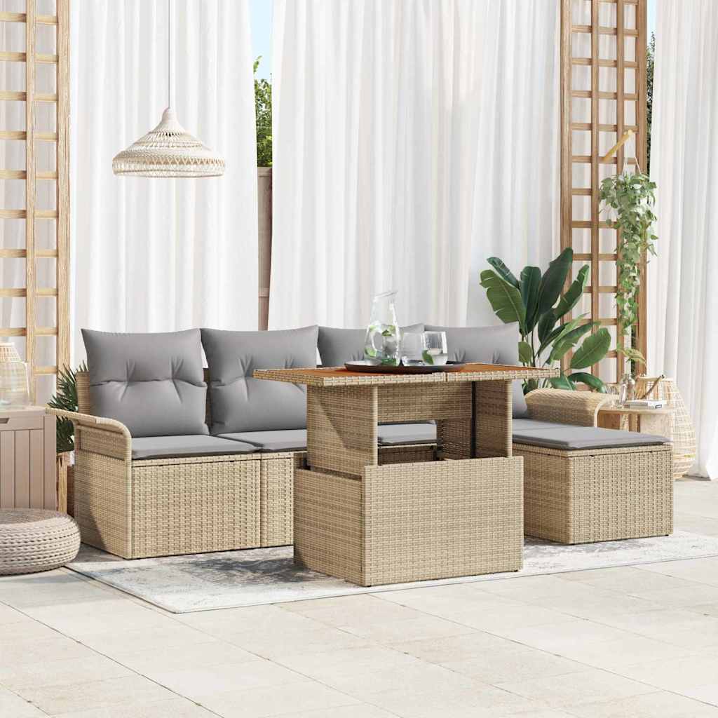 Garten-Sofa-Set mit Kissen 6 pcs Beige und Hellgrau