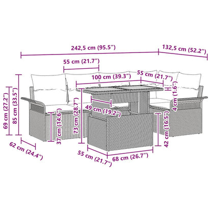 Garten-Sofa-Set mit Kissen 6 pcs Beige und Hellgrau