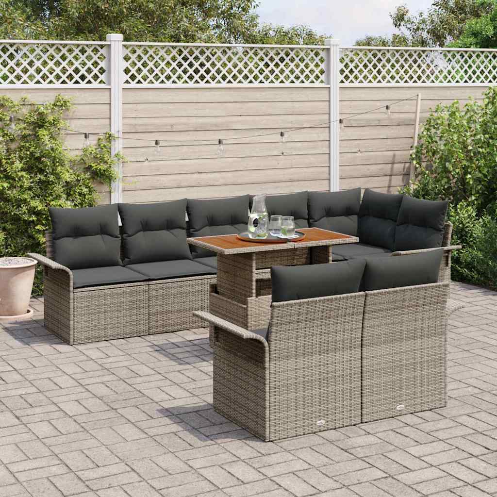 Gartensofa-set mit Kissen 9 pcs Grau Poly-Rattan