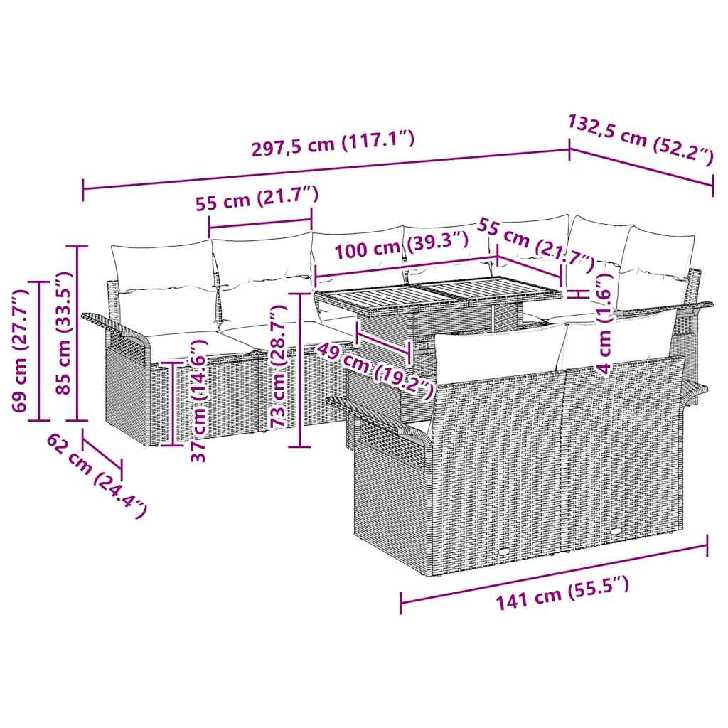 Gartensofa-set mit Kissen 9 pcs Grau Poly-Rattan