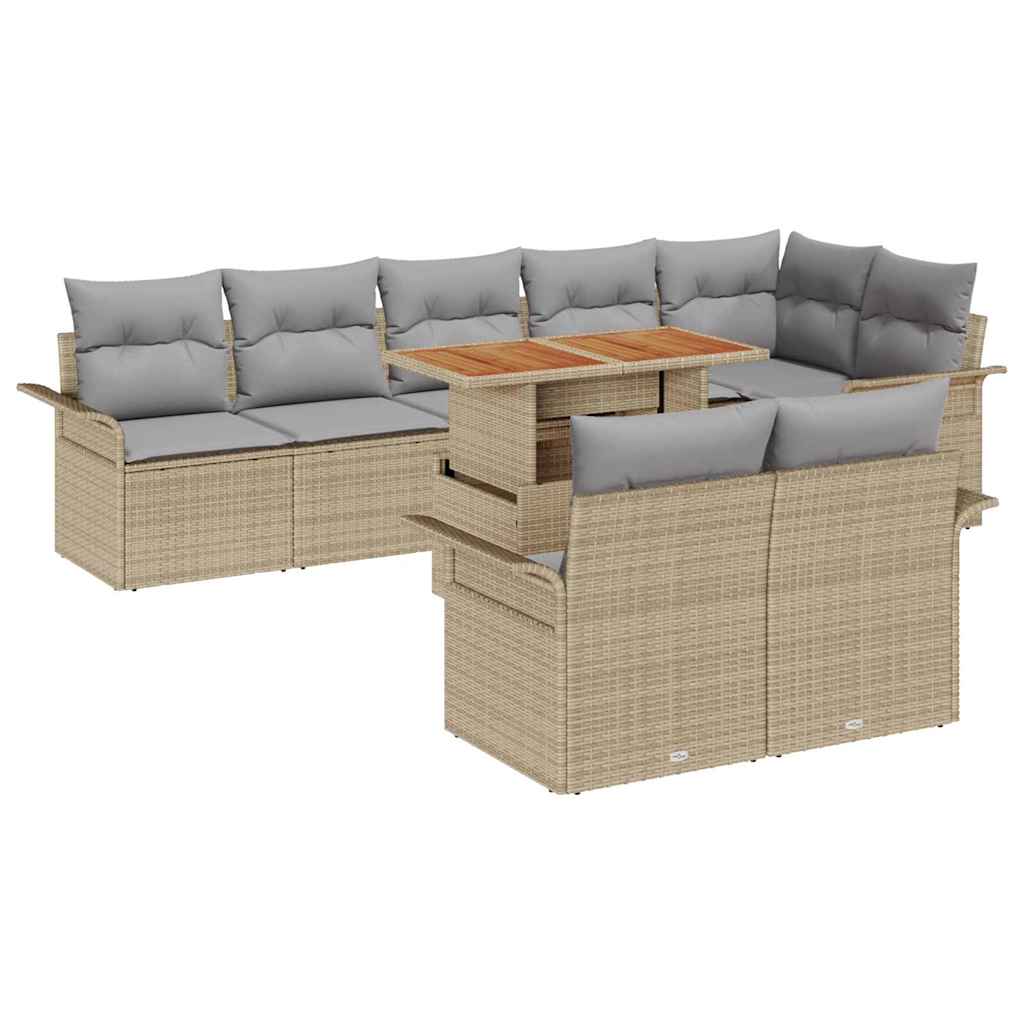 Gartensofa-set mit Kissen 9 pcs Beige und Hellgrau Poly-Rattan
