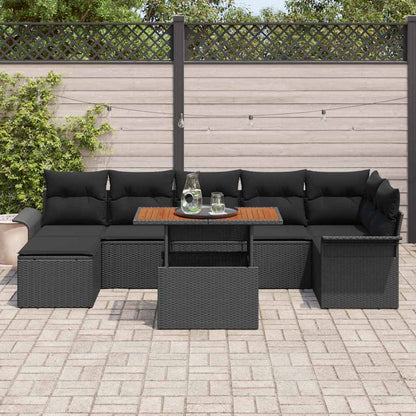 Gartensofa-set mit Kissen 8 pcs Schwarz Poly-Rattan