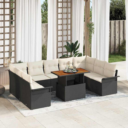 Garten-Sofa-Set mit Kissen 10 pcs Schwarz und Creme