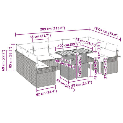 Garten-Sofa-Set mit Kissen 10 pcs Grau