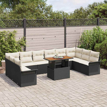 Gartensofa-set mit Kissen 11 pcs Schwarz und Creme Poly-Rattan