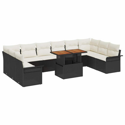 Gartensofa-set mit Kissen 11 pcs Schwarz und Creme Poly-Rattan