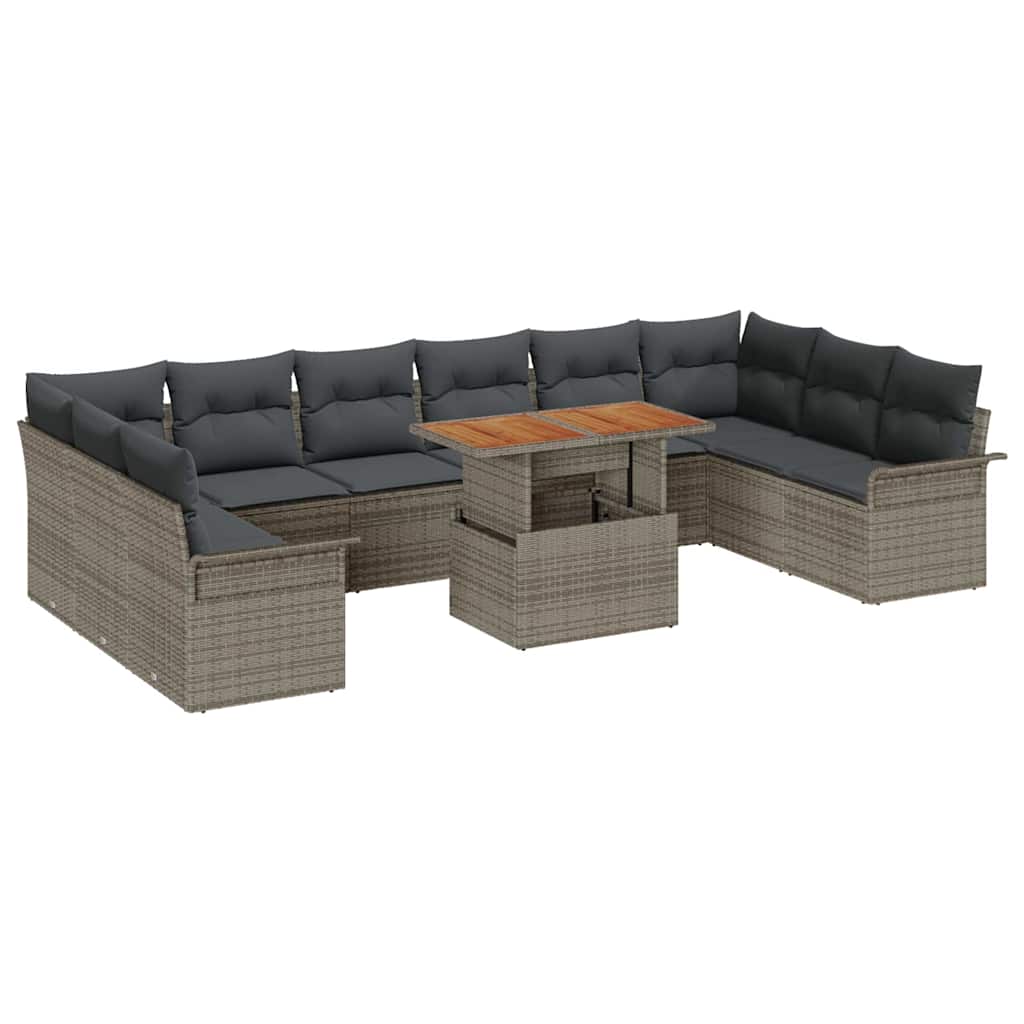 Gartensofa-set mit Kissen 11 pcs Grau Poly-Rattan