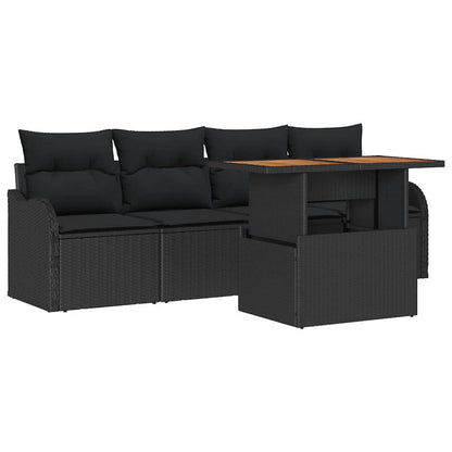 Gartensofa-set mit Kissen 5 pcs Schwarz Poly-Rattan