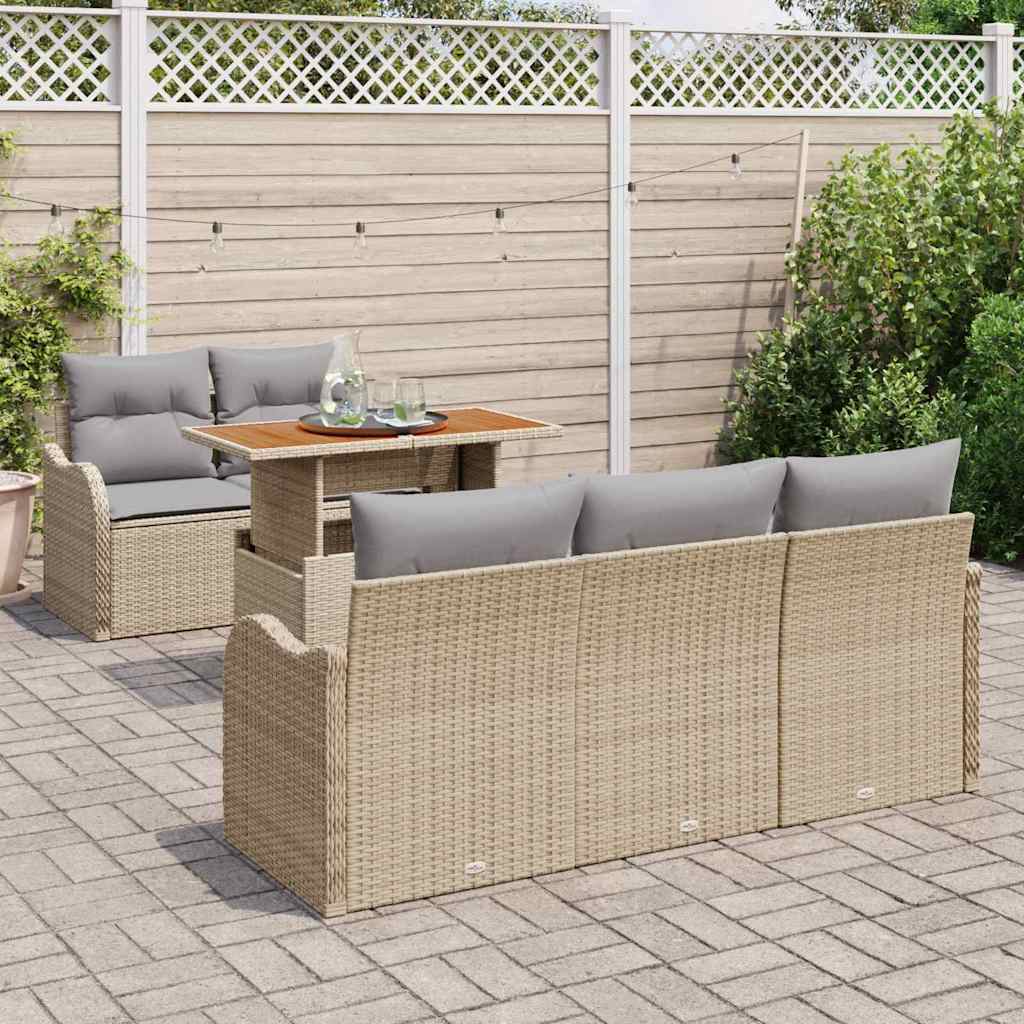 Gartensofa-set mit Kissen 6 pcs Beige und Hellgrau Poly-Rattan