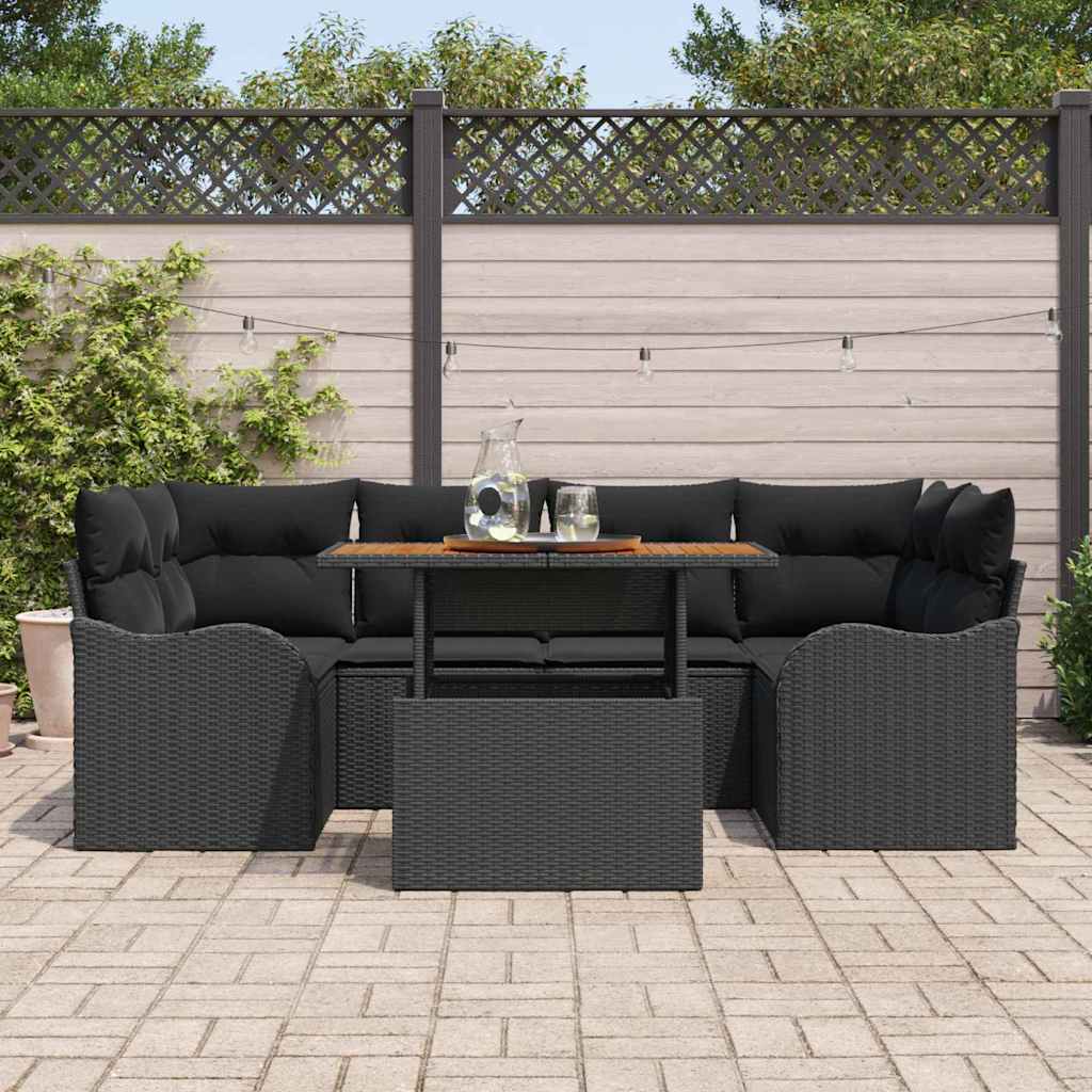 Garten-Sofa-Set mit Kissen 7 pcs Schwarz