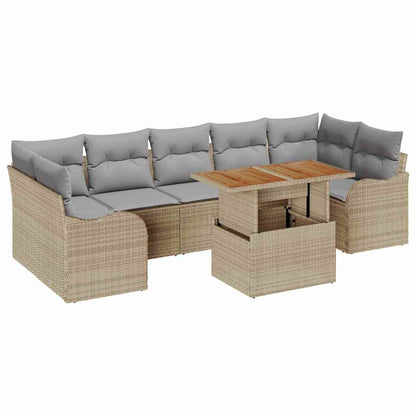 Gartensofa-set mit Kissen 8 pcs Beige und Hellgrau Poly-Rattan
