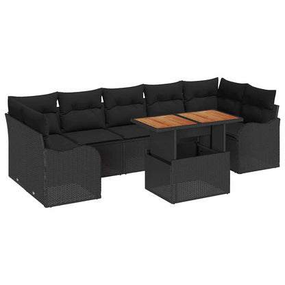 Gartensofa-set mit Kissen 8 pcs Schwarz Poly-Rattan