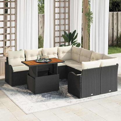 Garten-Sofa-Set mit Kissen 7 pcs Schwarz und Creme