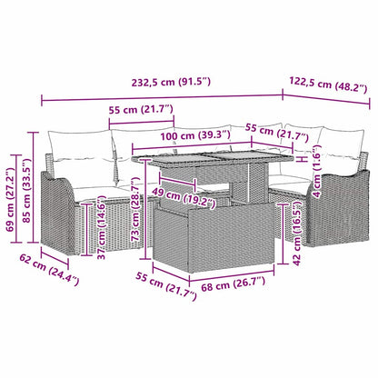 Gartensofa-set mit Kissen 6 pcs Schwarz Poly-Rattan