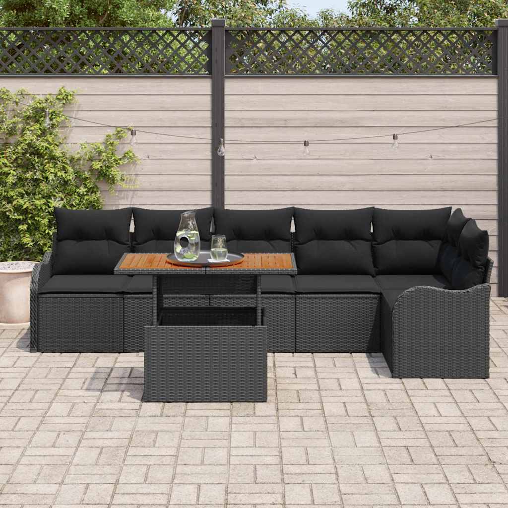 Garten-Sofa-Set mit Kissen 7 pcs Schwarz