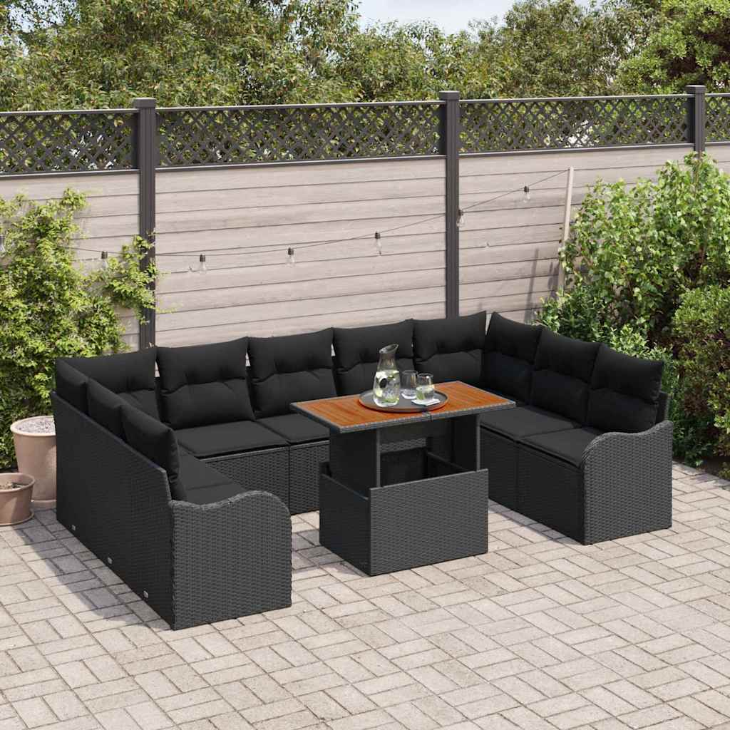 Garten-Sofa-Set mit Kissen 10 pcs Schwarz