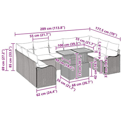 Garten-Sofa-Set mit Kissen 10 pcs Schwarz