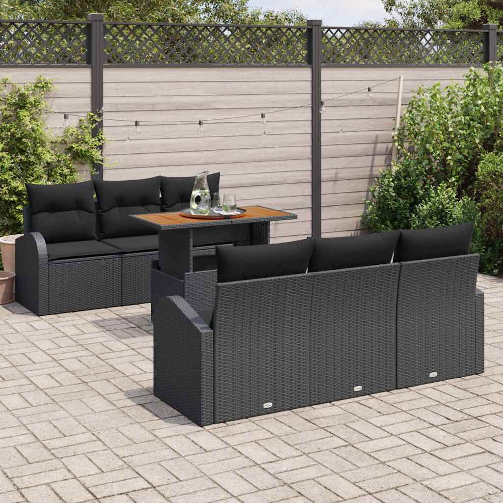 Garten-Sofa-Set mit Kissen 7 pcs Schwarz