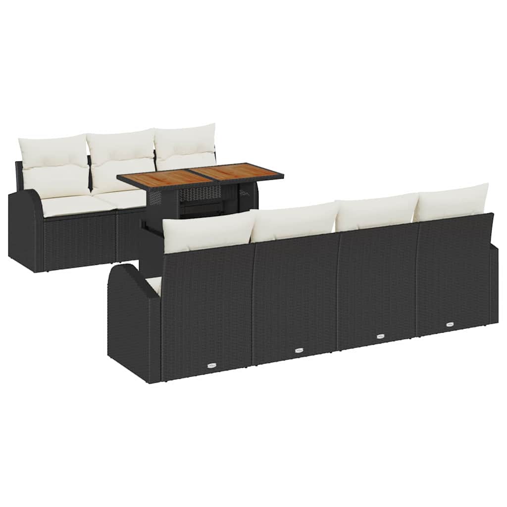 Garten-Sofa-Set mit Kissen 8 pcs Schwarz und Creme