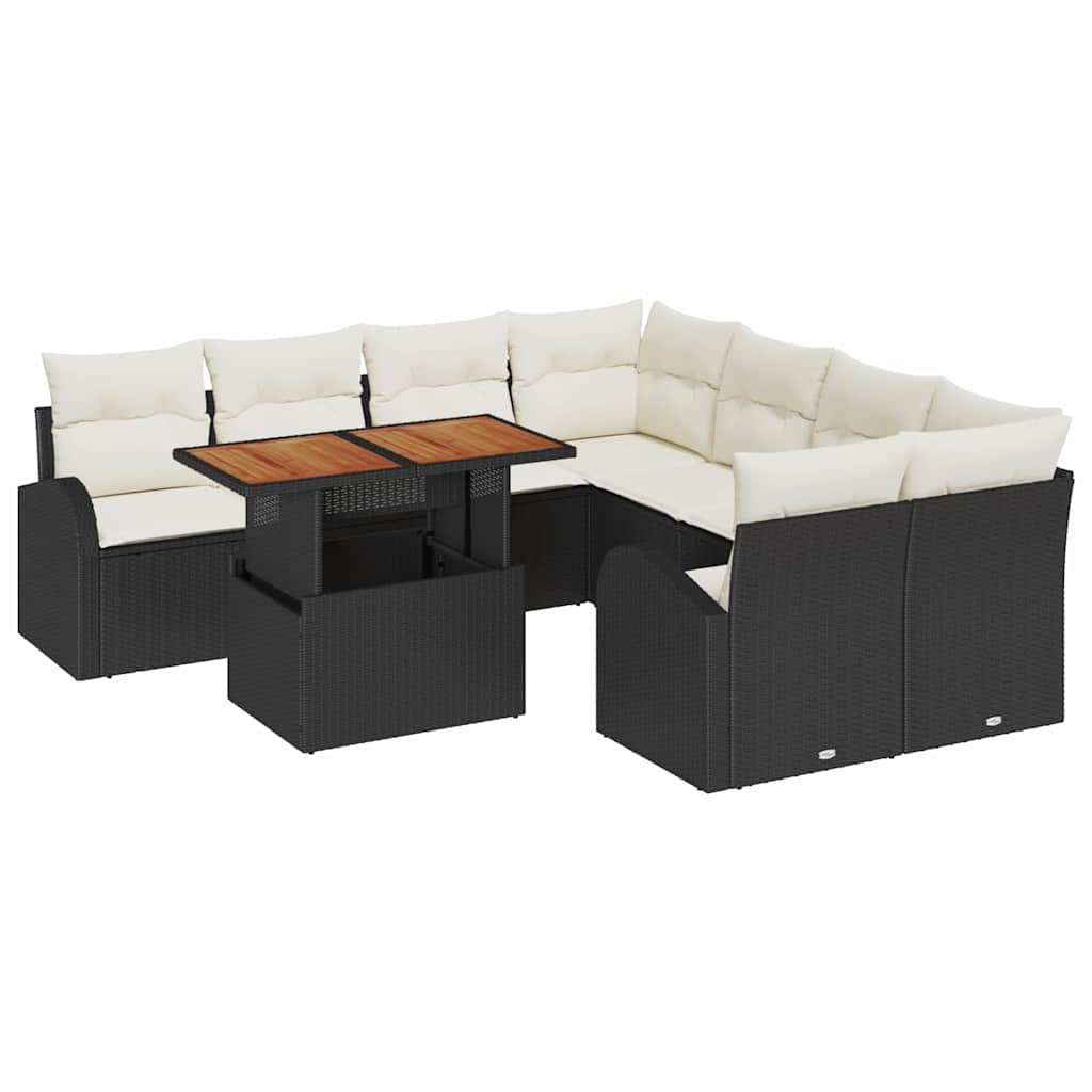 Garten-Sofa-Set mit Kissen 9 pcs Schwarz und Creme