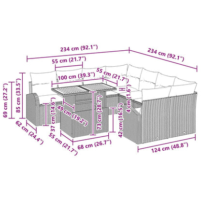 Garten-Sofa-Set mit Kissen 9 pcs Schwarz und Creme