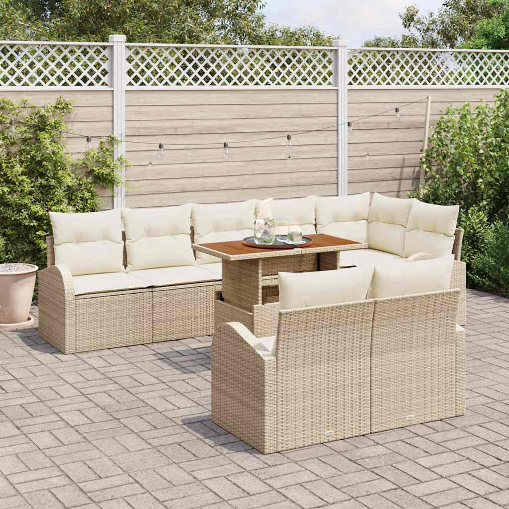 Garten-Sofa-Set mit Kissen 9 pcs Beige und Creme