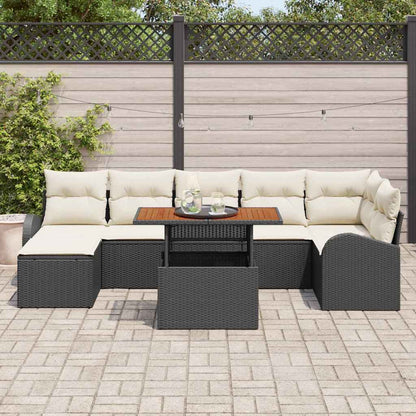Garten-Sofa-Set mit Kissen 8 pcs Schwarz und Creme