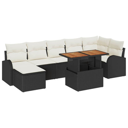 Garten-Sofa-Set mit Kissen 8 pcs Schwarz und Creme