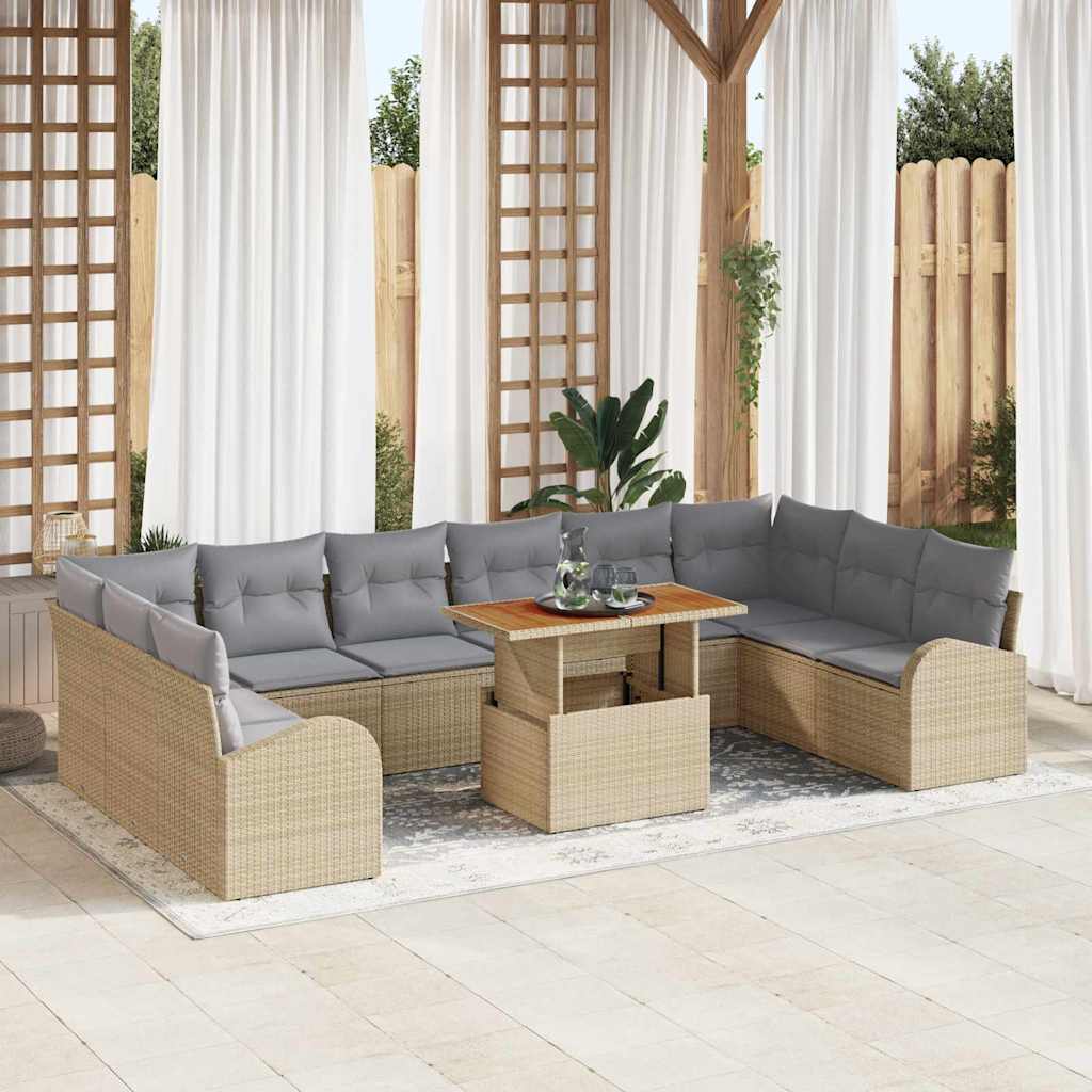 Garten-Sofa-Set mit Kissen 11 pcs Beige und Hellgrau