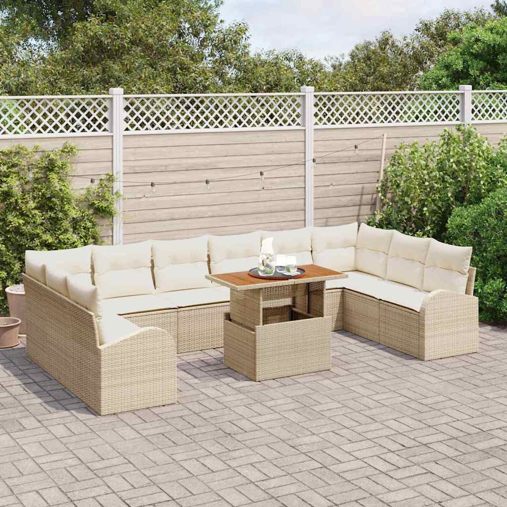 Garten-Sofa-Set mit Kissen 11 pcs Beige und Creme