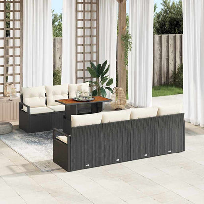 Garten-Sofa-Set mit Kissen mit Kissen 8 pcs Schwarz und Creme