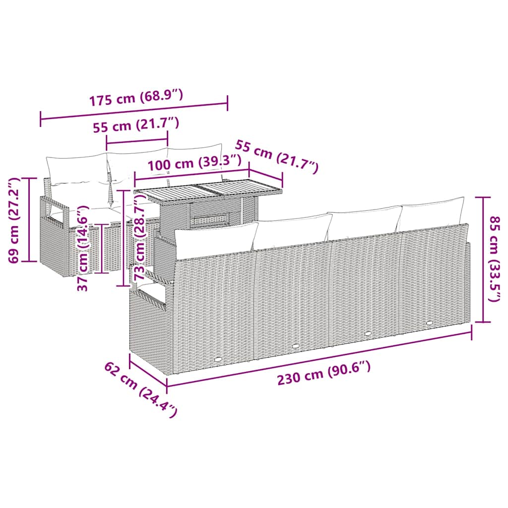 Garten-Sofa-Set mit Kissen mit Kissen 8 pcs Schwarz und Creme