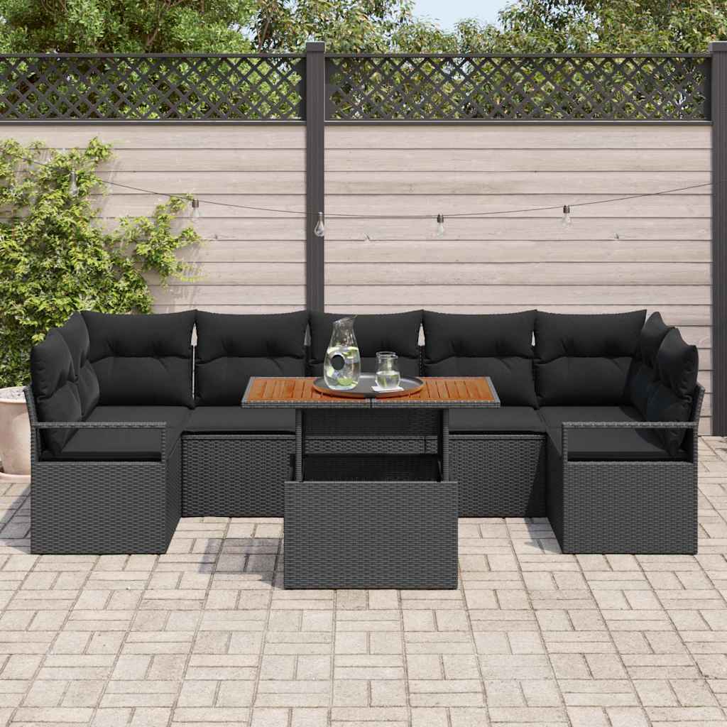 Garten-Sofa-Set mit Kissen mit Kissen 8 pcs Schwarz und Braun