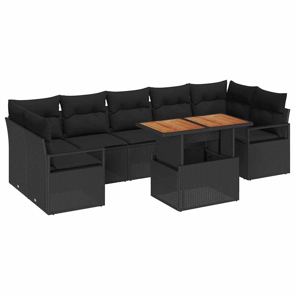 Garten-Sofa-Set mit Kissen mit Kissen 8 pcs Schwarz und Braun