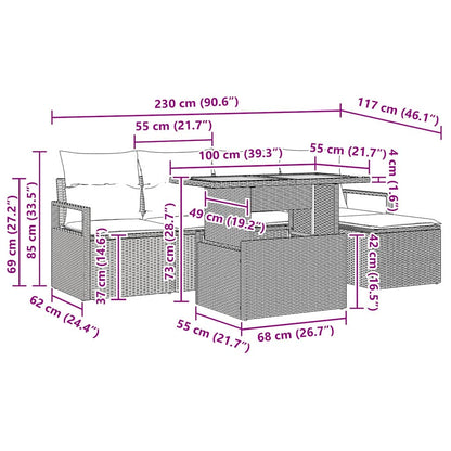Garten Essgruppe mit Kissen 6 pcs Grau und Braun