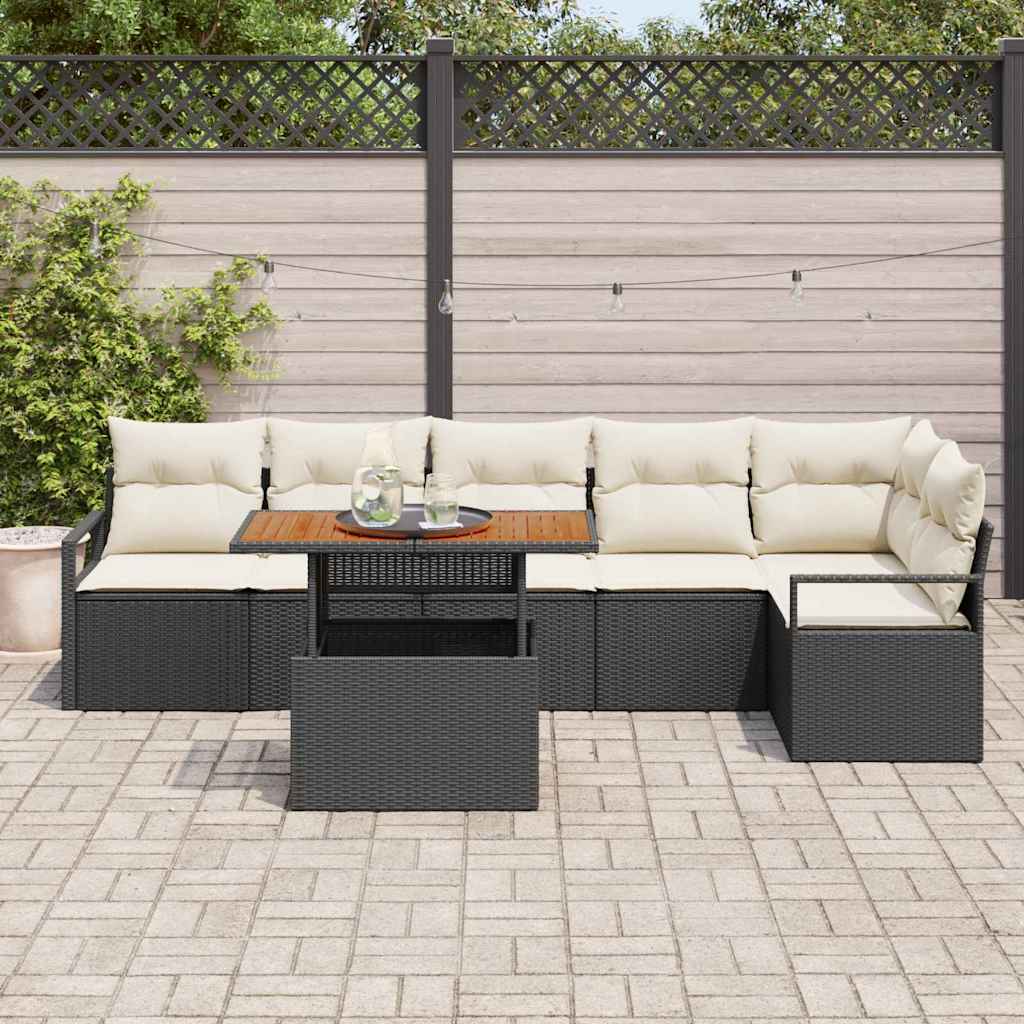Garten Essgruppe mit Kissen 7 pcs Schwarz und Creme