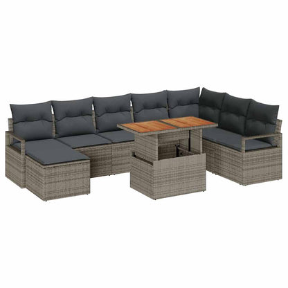 Garten-Sofa-Set mit Kissen 9 pcs Grau und Braun