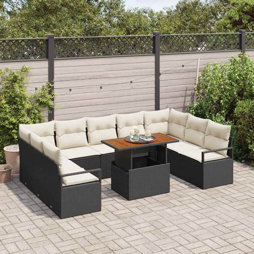 Garten-Sofa-Set mit Kissen mit Kissen 10 pcs Schwarz und Creme