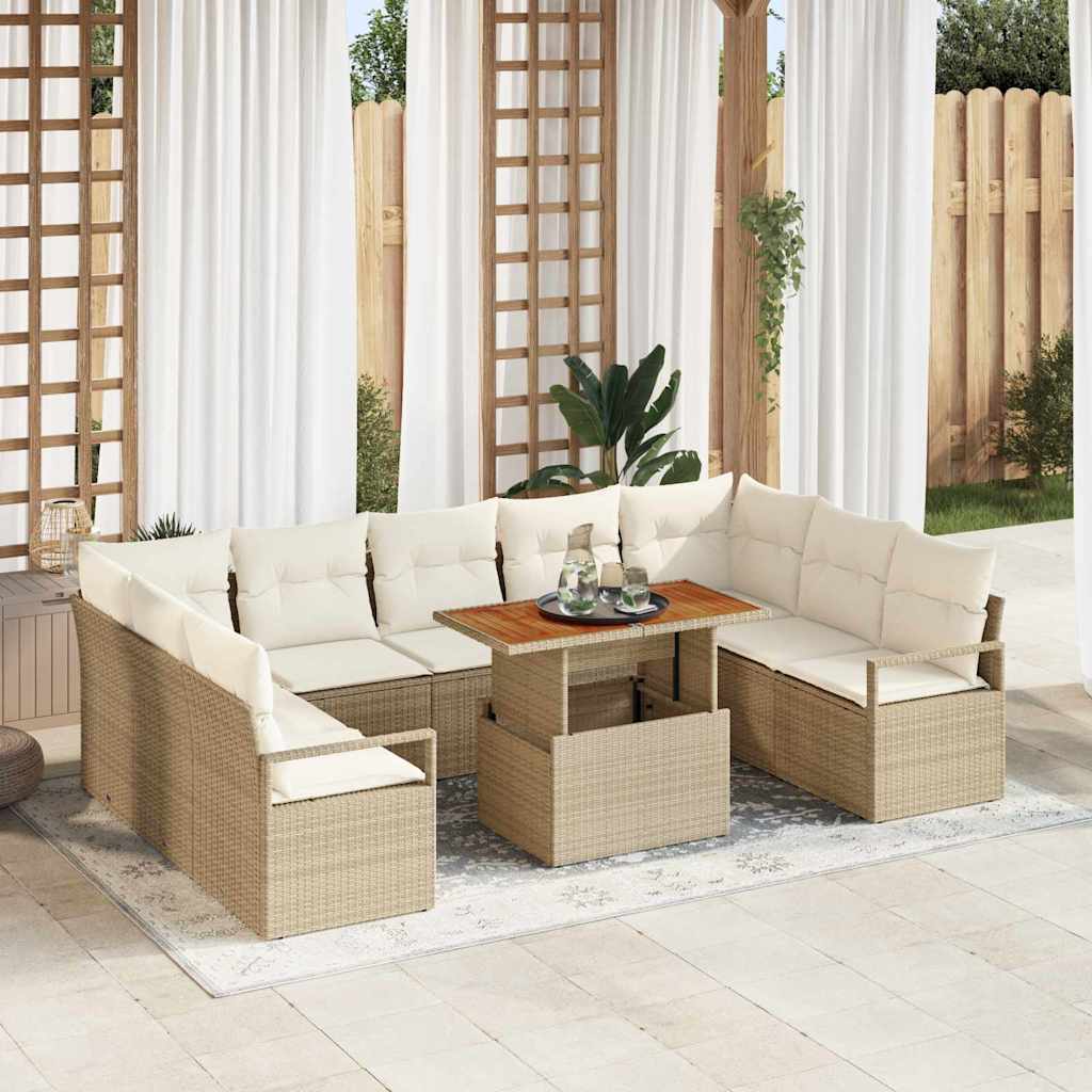 Garten-Sofa-Set mit Kissen mit Kissen 10 pcs Beige und Creme