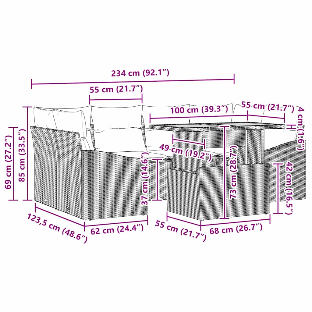 Garten Essgruppe mit Kissen 7 pcs Beige und Grau